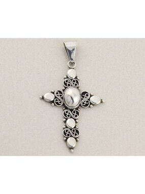 Sterling Silver Large Cross Pendant or Ornament 3 1/2" x 2"